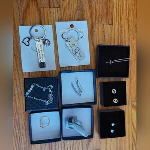 New 9 Pcs JEWELRY Earrings Rings Keychain Bundle Set Gold PLATED